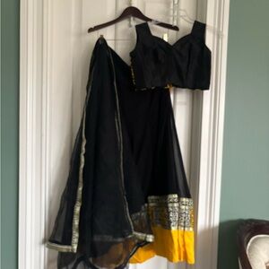 Black and Yellow Traditional 3 piece new Lehenga Choli Large size